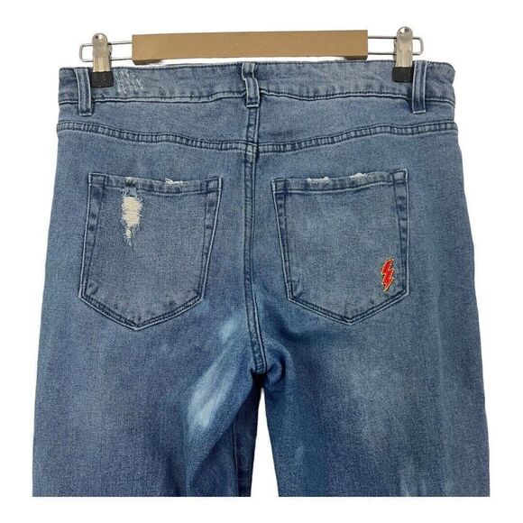 GB Gianni Bini Size 9 Distressed Raw Hem Live Life Embroidered Jeans - Picture 4 of 5